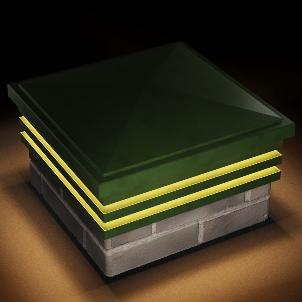 Колпак Zking Бона ХайТек Зеленый на столб 1.5х1.5 кирпича (385х385мм) с подсветкой в Петрозаводске фото