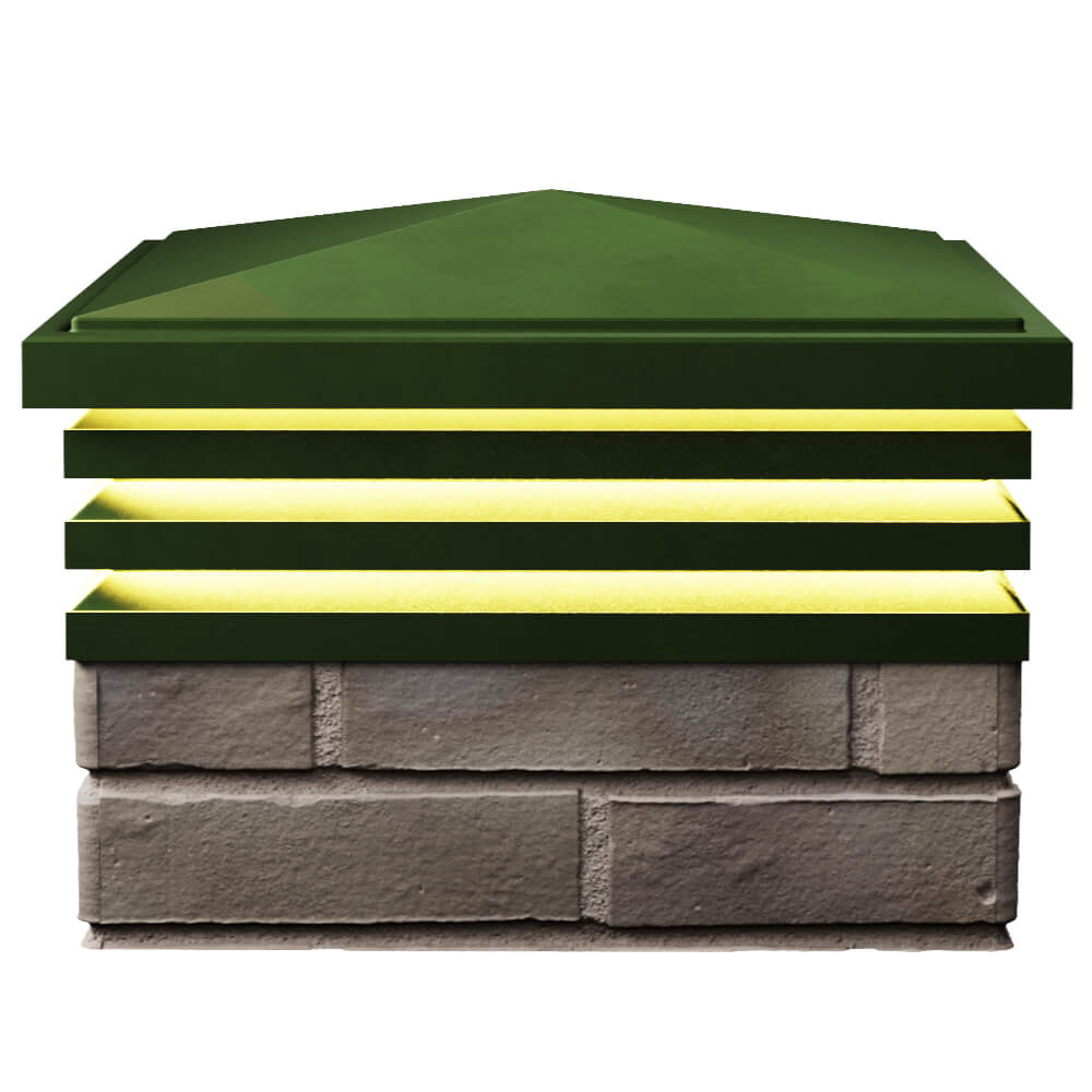 Колпак Zking Бона ХайТек Зеленый на столб 1.5х1.5 кирпича (385х385мм) с подсветкой в Петрозаводске фото