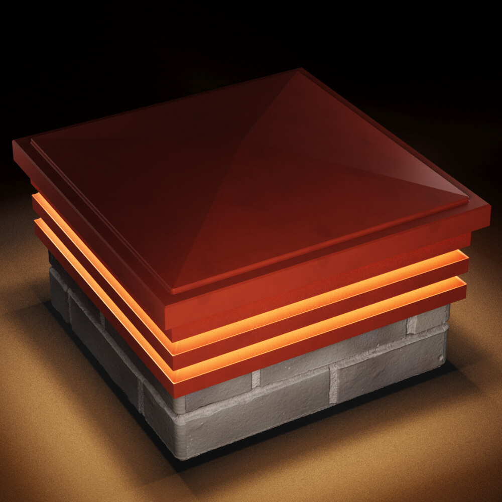 Колпак Zking Бона ХайТек Красный на столб 1.5х1.5 кирпича (385х385мм) с подсветкой в Петрозаводске фото