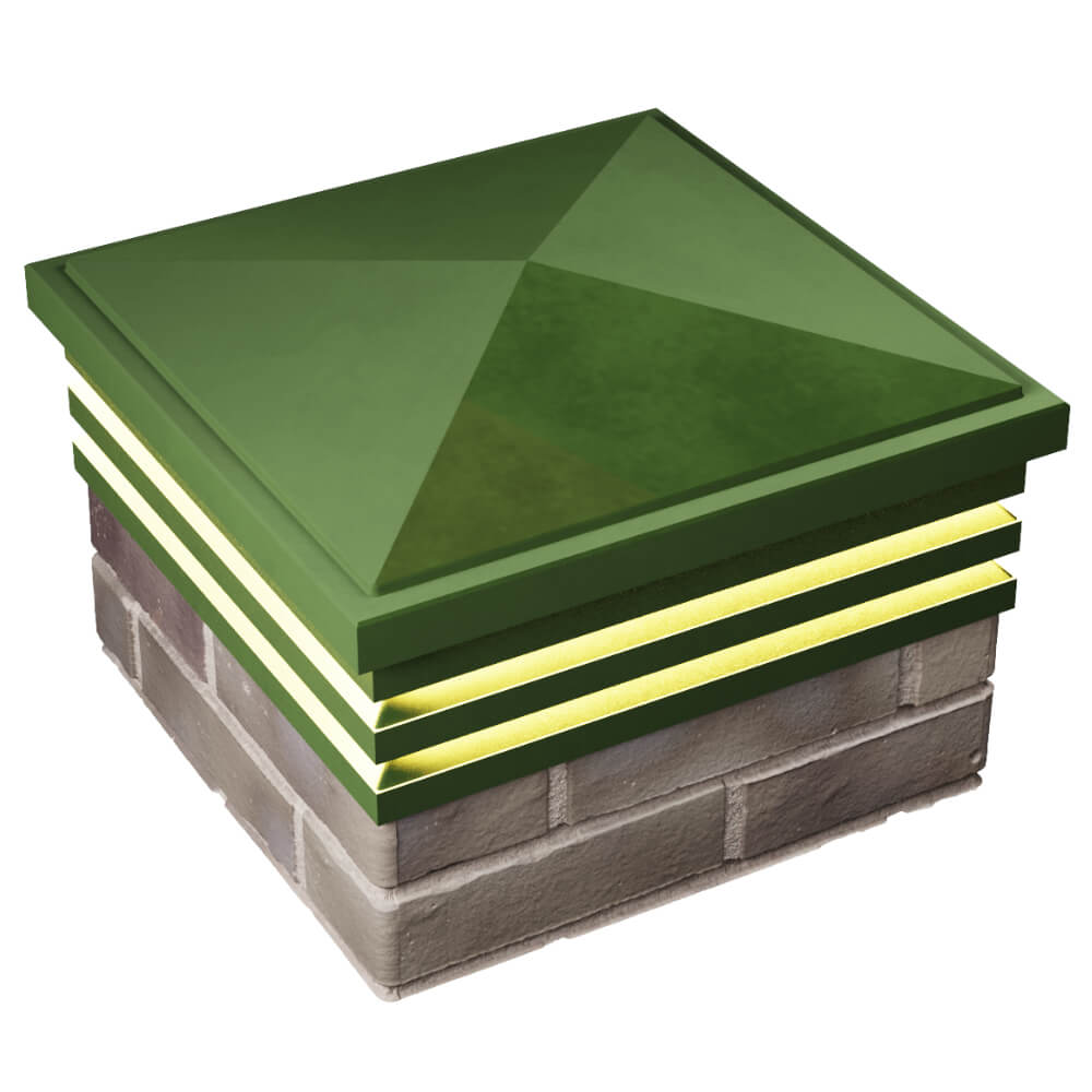 Колпак Zking Бона ХайТек Зеленый на столб 1.5х1.5 кирпича (385х385мм) с подсветкой в Петрозаводске фото