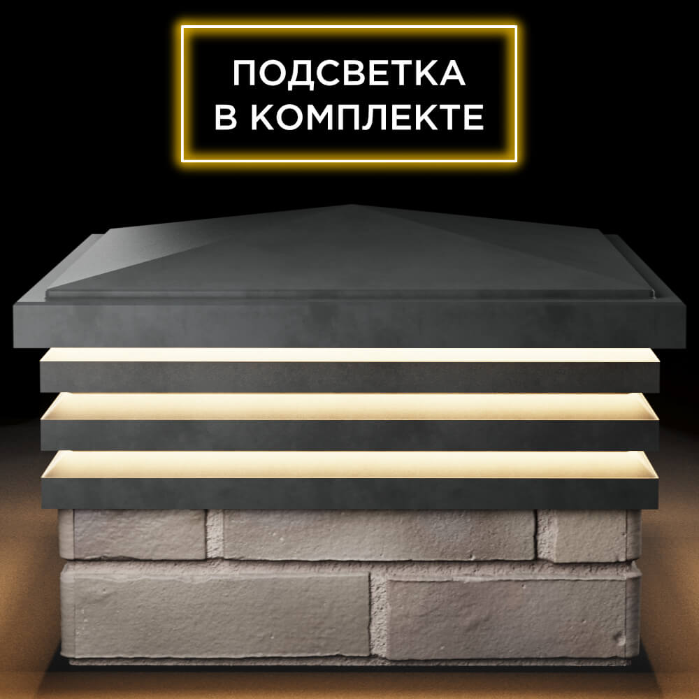 Колпак Zking Бона ХайТек Серый на столб 1.5х1.5 кирпича (385х385мм) с подсветкой Петрозаводск фото
