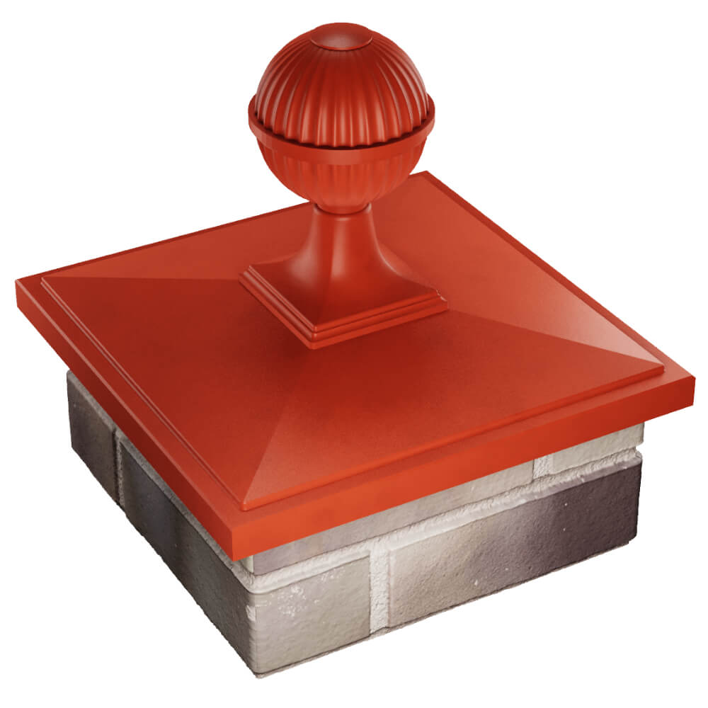 Колпак Zking БонаМоно Красный с шаром на столб 1.5х1.5 кирпича (385х385, 400х400мм) в сборе в Петрозаводске фото